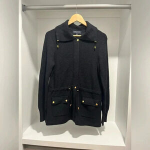 Jones New York Signature black wool blend sweater coat cinch waist double zip M
